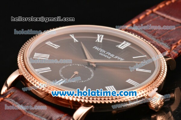 Patek Philippe Calatrava Miyota Quartz Rose Gold Case with Roman Numeral Markers and Brown Dial - Click Image to Close